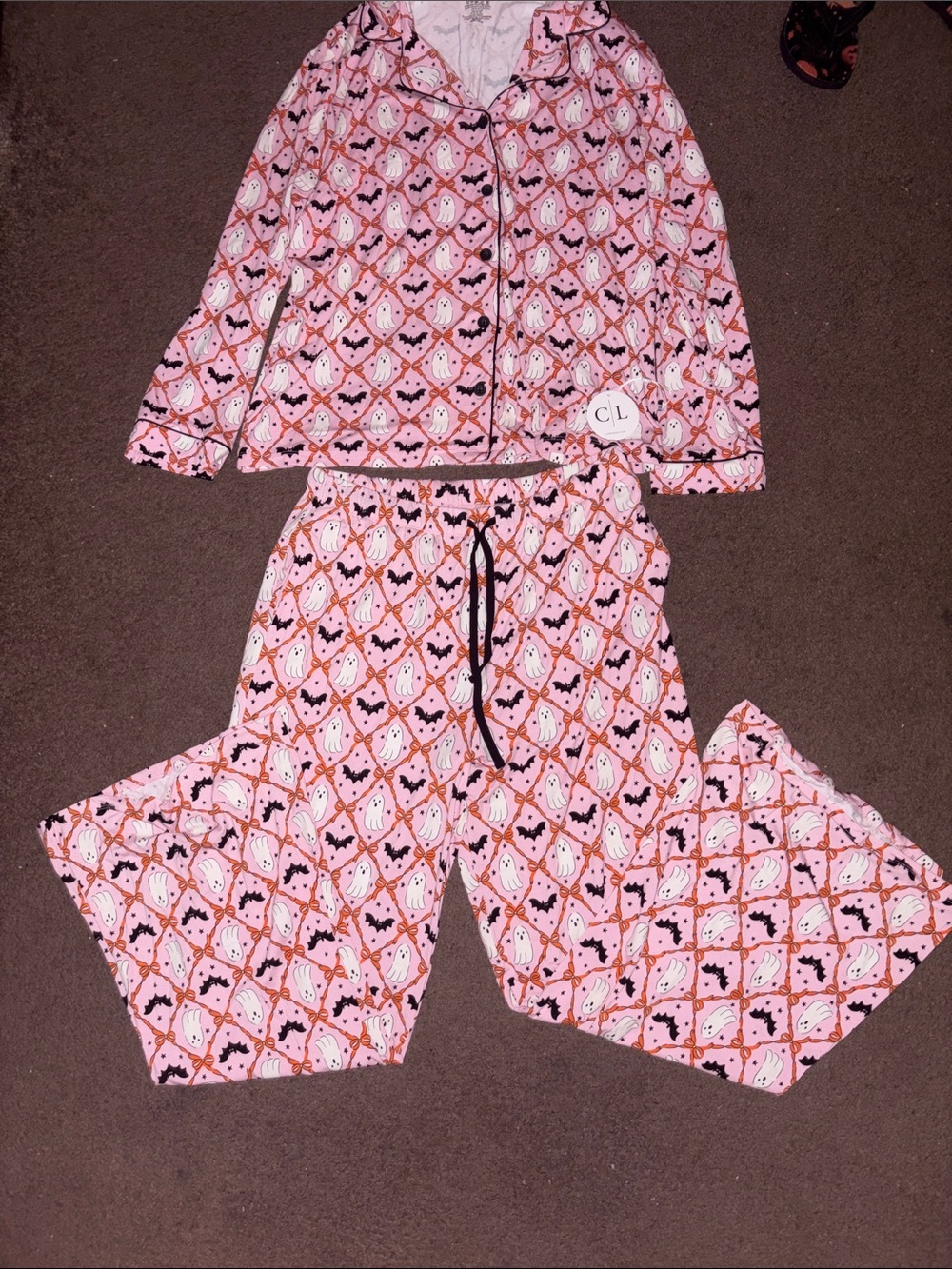 Caden Lane Pink Ghost & Bat Pajama Set